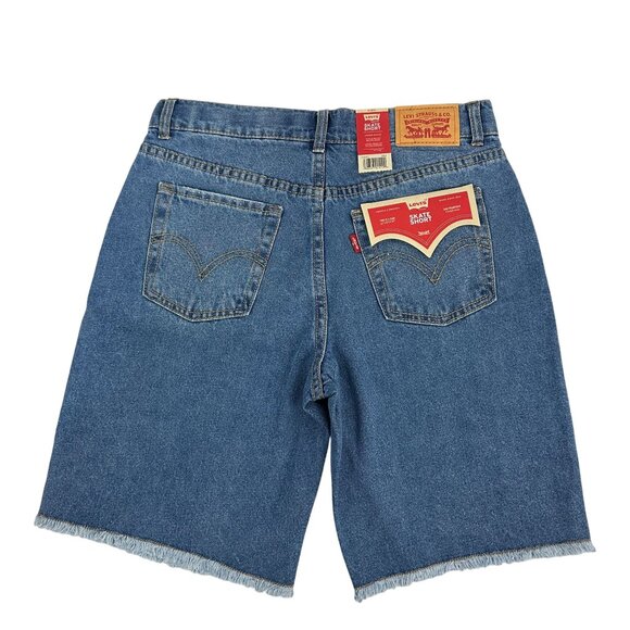 Levis Skate Shorts Girls Size 14 Blue Denim Patchwork Embroidered Loose Fit - Picture 7 of 14